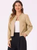 Collarless Zipper Up Long Sleeves Cropped Jackets sold by Allegra K