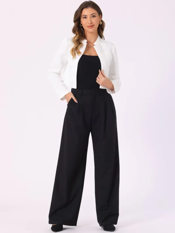 Long Sleeves Open Front Stand Collar Cropped Jacket sold by Allegra K