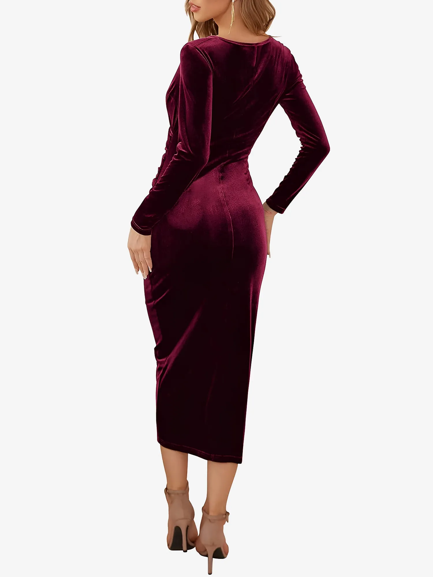 Solid Color Velvet Ruched Cocktail Midi Bodycon Dress sold by Allegra K product image thumbnail 4