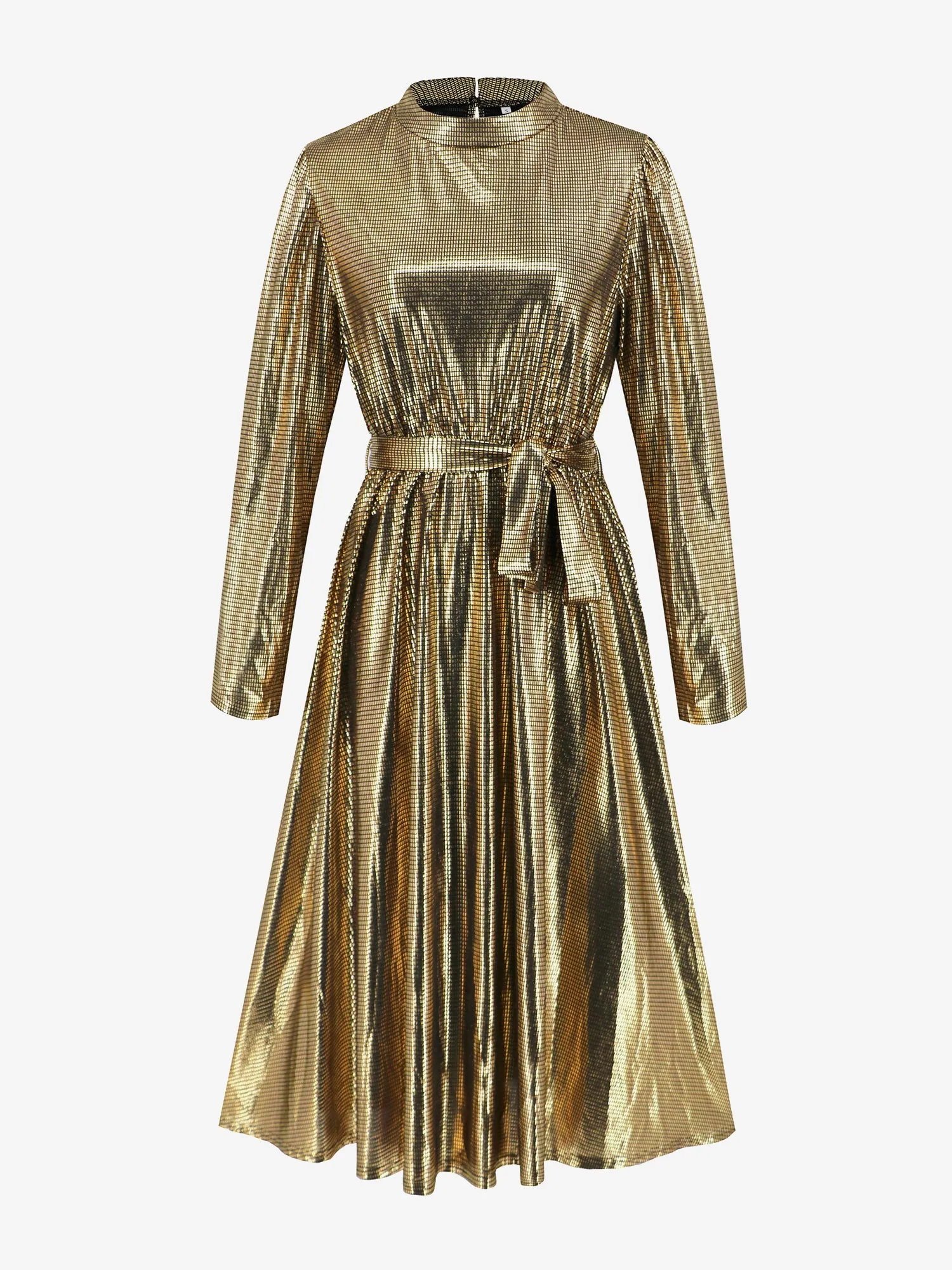 Metallic Plaid Shiny Long Sleeves Lace-Up Midi Dress sold by Allegra K product image thumbnail 5