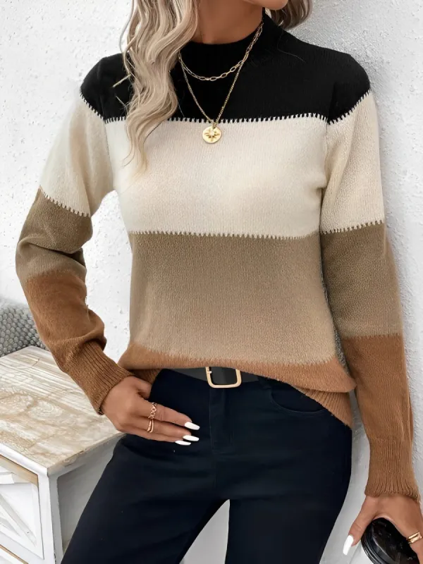 Colorblock Mock Neck Long Sleeve Pullover Sweater sold by Allegra K