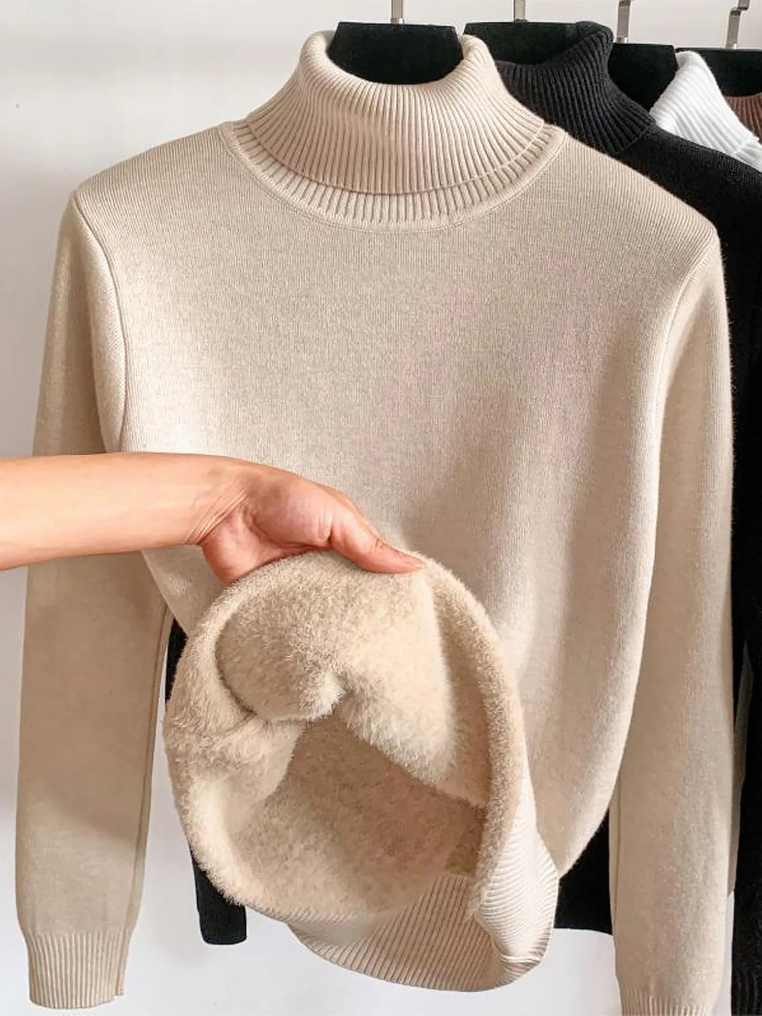 Fleece Thermal Turtle Neck Long Sleeves Sweater sold by Allegra K product image thumbnail 4