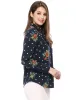 Ruffled Tie Neck Long Sleeve Floral Polka Dots Blouse Tops sold by Allegra K