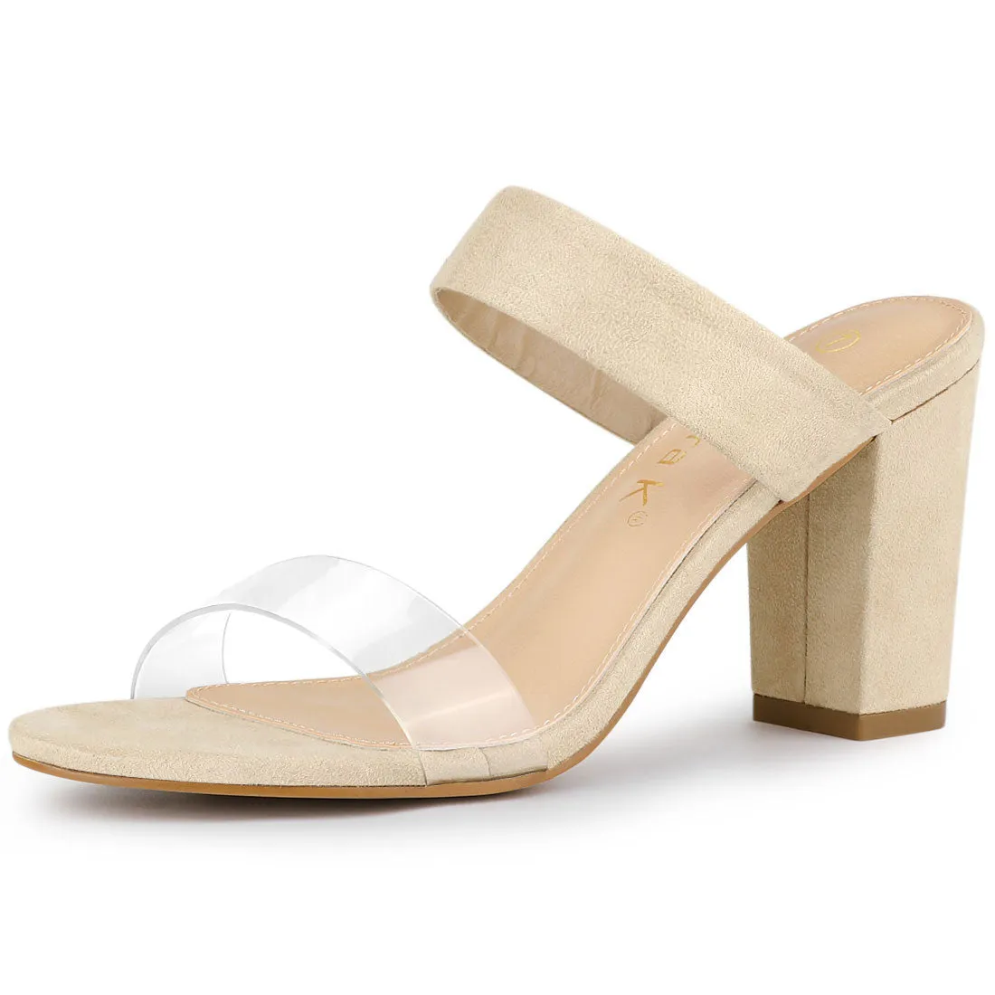 Open Toe Dual Clear Strap Block Heel Slides Mules Sandals sold by Allegra K product image thumbnail 2