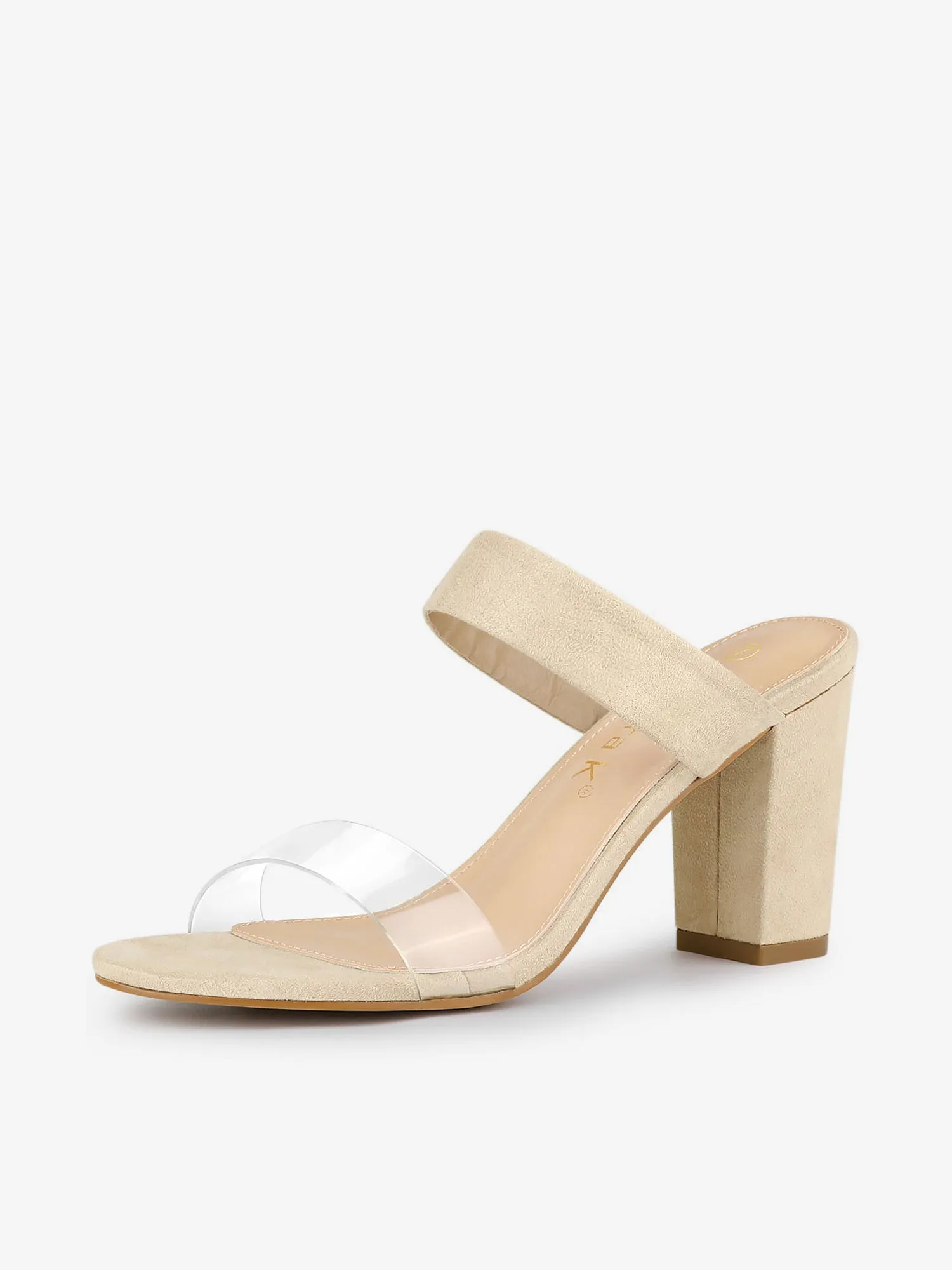 Open Toe Dual Clear Strap Block Heel Slides Mules Sandals sold by Allegra K