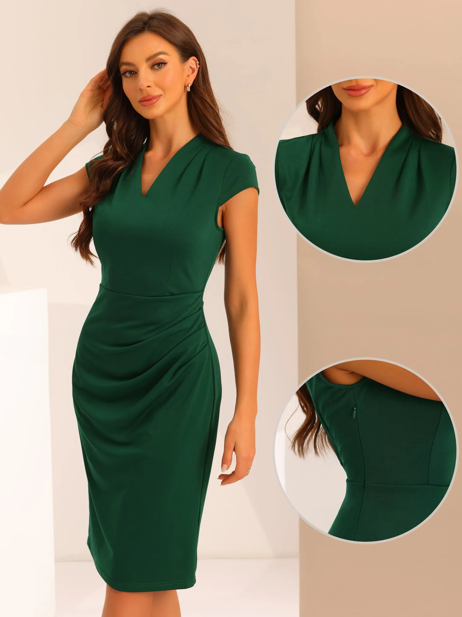 Vintage Cap Sleeve Ruched Side Sheath Dress sold by Allegra K product image thumbnail 2