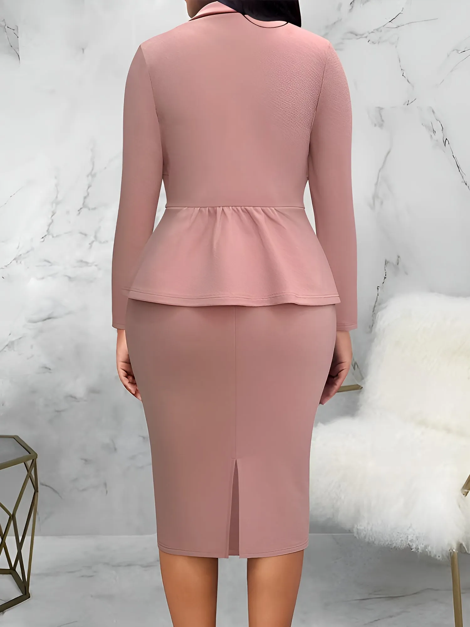 2 Pieces Notched Lapel One Button Blazer & Midi Pencil Skirt Set sold by Allegra K product image thumbnail 3