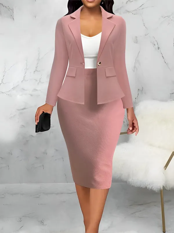 2 Pieces Notched Lapel One Button Blazer & Midi Pencil Skirt Set sold by Allegra K