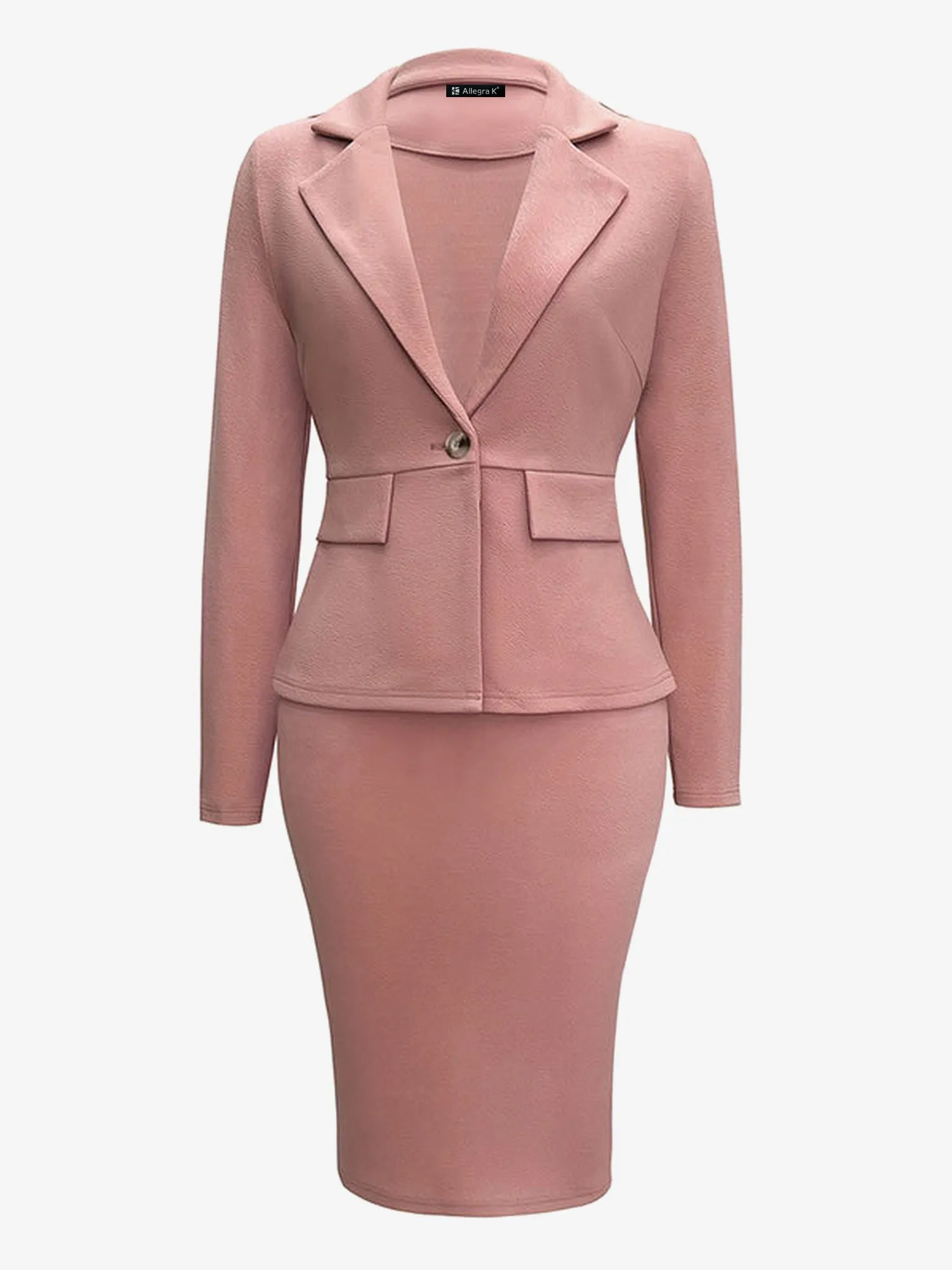 2 Pieces Notched Lapel One Button Blazer & Midi Pencil Skirt Set sold by Allegra K product image thumbnail 4