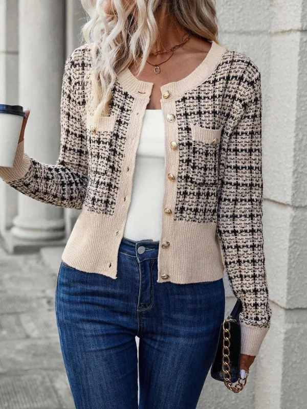 Plaid Button Front Long Sleeves Cropped Cardigan sold by Allegra K