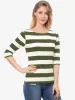 Casual Striped 3/4 Sleeve Basic Boat Neck T-shirt sold by Allegra K