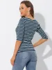 Casual Striped 3/4 Sleeve Basic Boat Neck T-shirt sold by Allegra K