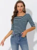 Casual Striped 3/4 Sleeve Basic Boat Neck T-shirt sold by Allegra K