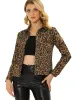 Turn-Down Collar Leopard Snap Button Faux Suede Jacket sold by Allegra K