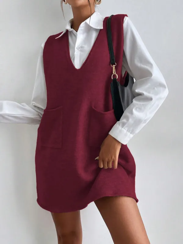 V Neck Sleeveless Pocketed Knit Mini Sweater Dress sold by Allegra K