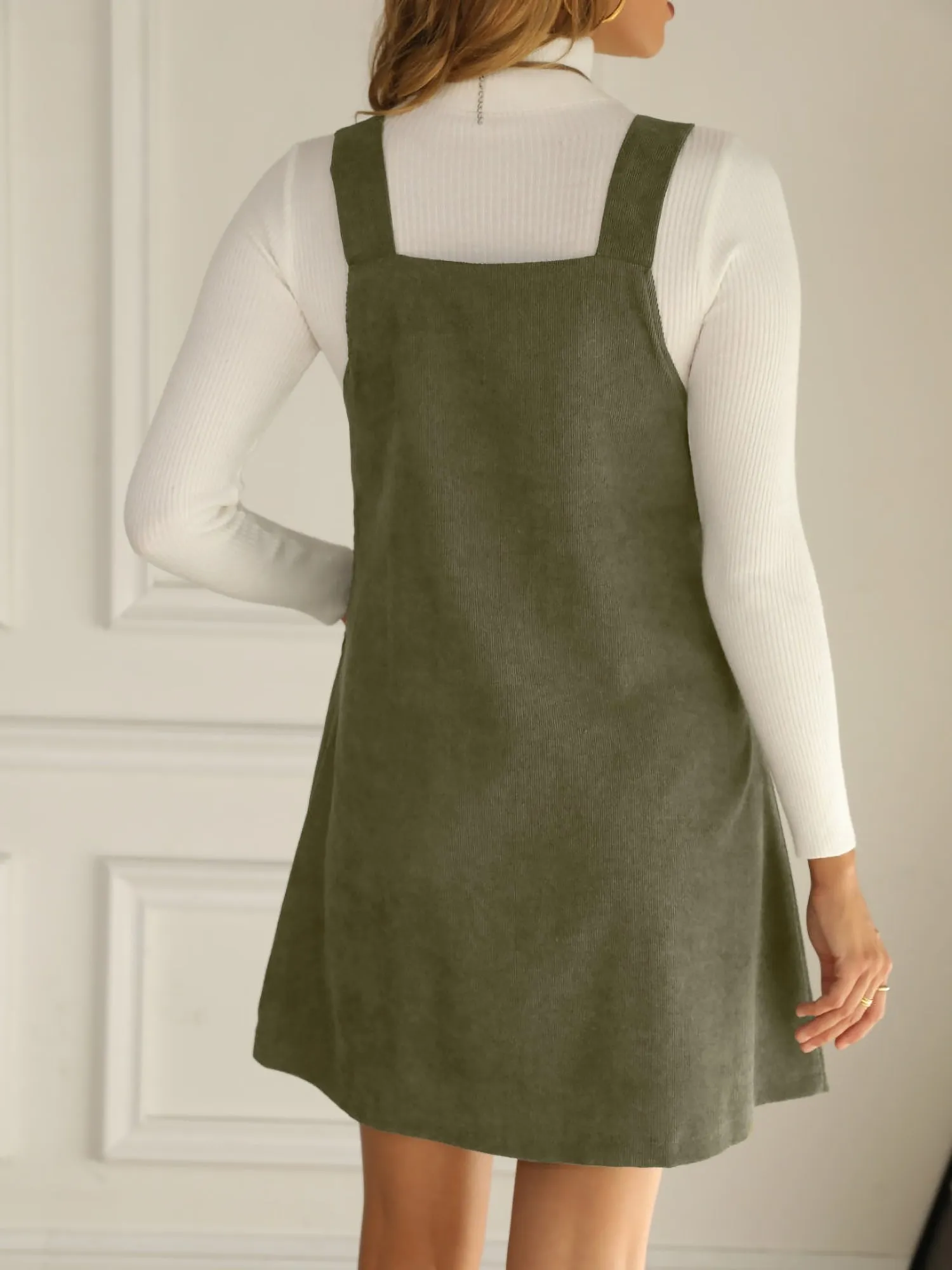 Solid Color Corduroy Pocketed Overalls Pinafore Dress sold by Allegra K product image thumbnail 3