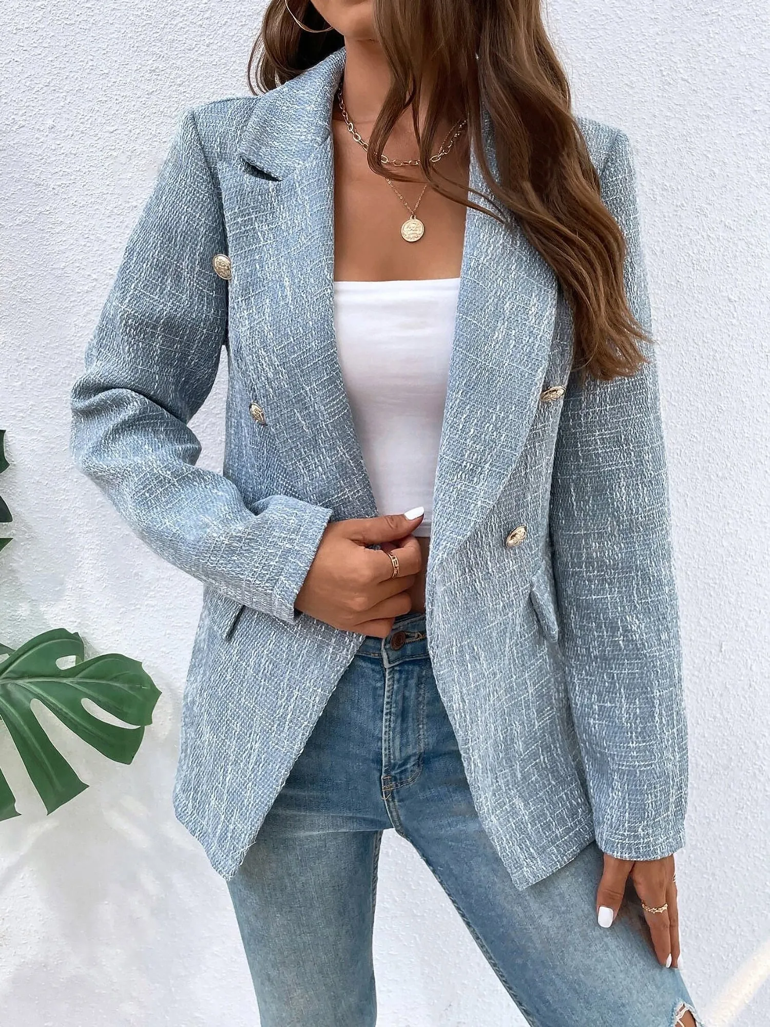 Notched Lapel Long Sleeves Textured Buttoned Blazer sold by Allegra K product image thumbnail 4