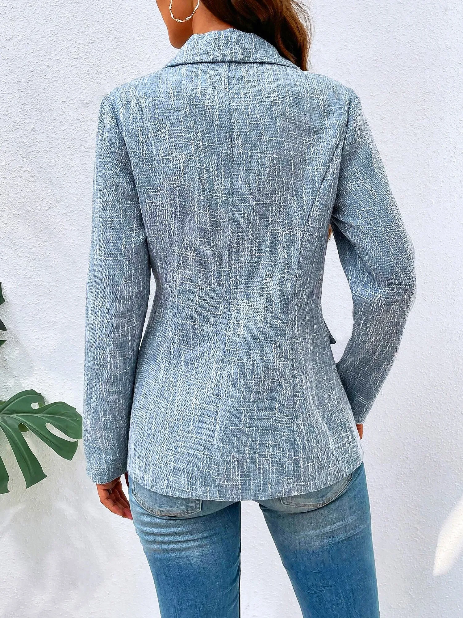 Notched Lapel Long Sleeves Textured Buttoned Blazer sold by Allegra K product image thumbnail 3