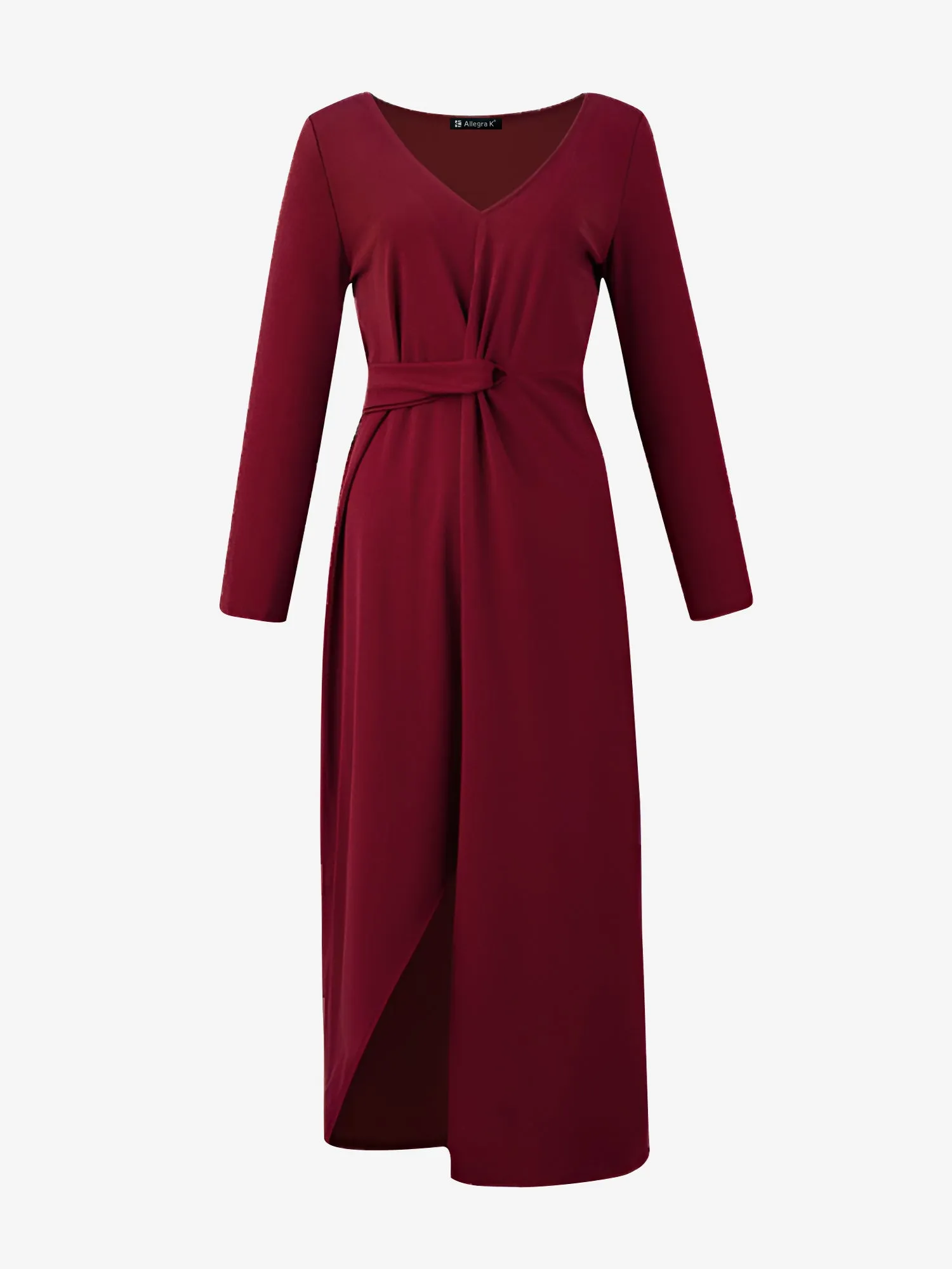 V Neck Long Sleeves Ruched Slit Bodycon Maxi Dress sold by Allegra K product image thumbnail 5
