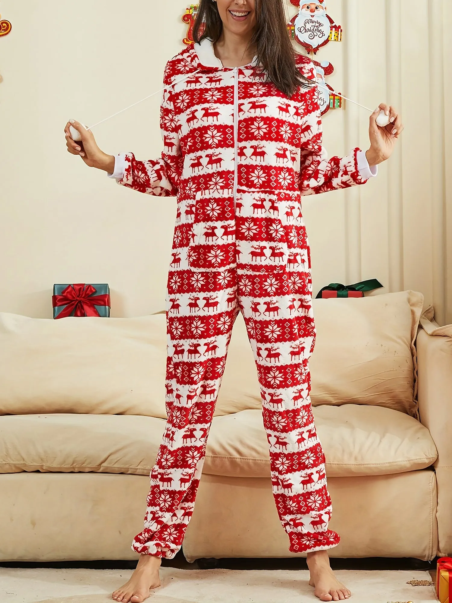 Christmas Deer Snowflake Flannel Loungewear Sleepwear sold by Allegra K product image thumbnail 2
