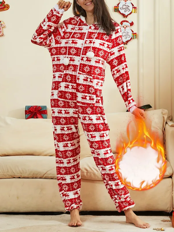Christmas Deer Snowflake Flannel Loungewear Sleepwear made by Allegra K