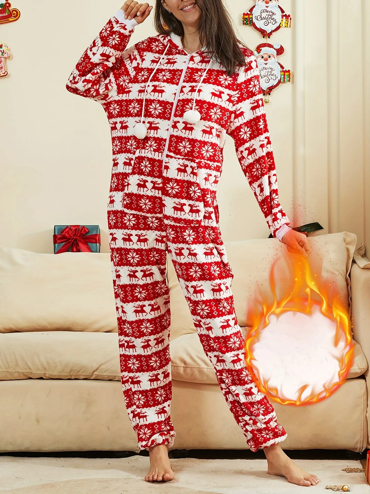 Christmas Deer Snowflake Flannel Loungewear Sleepwear sold by Allegra K