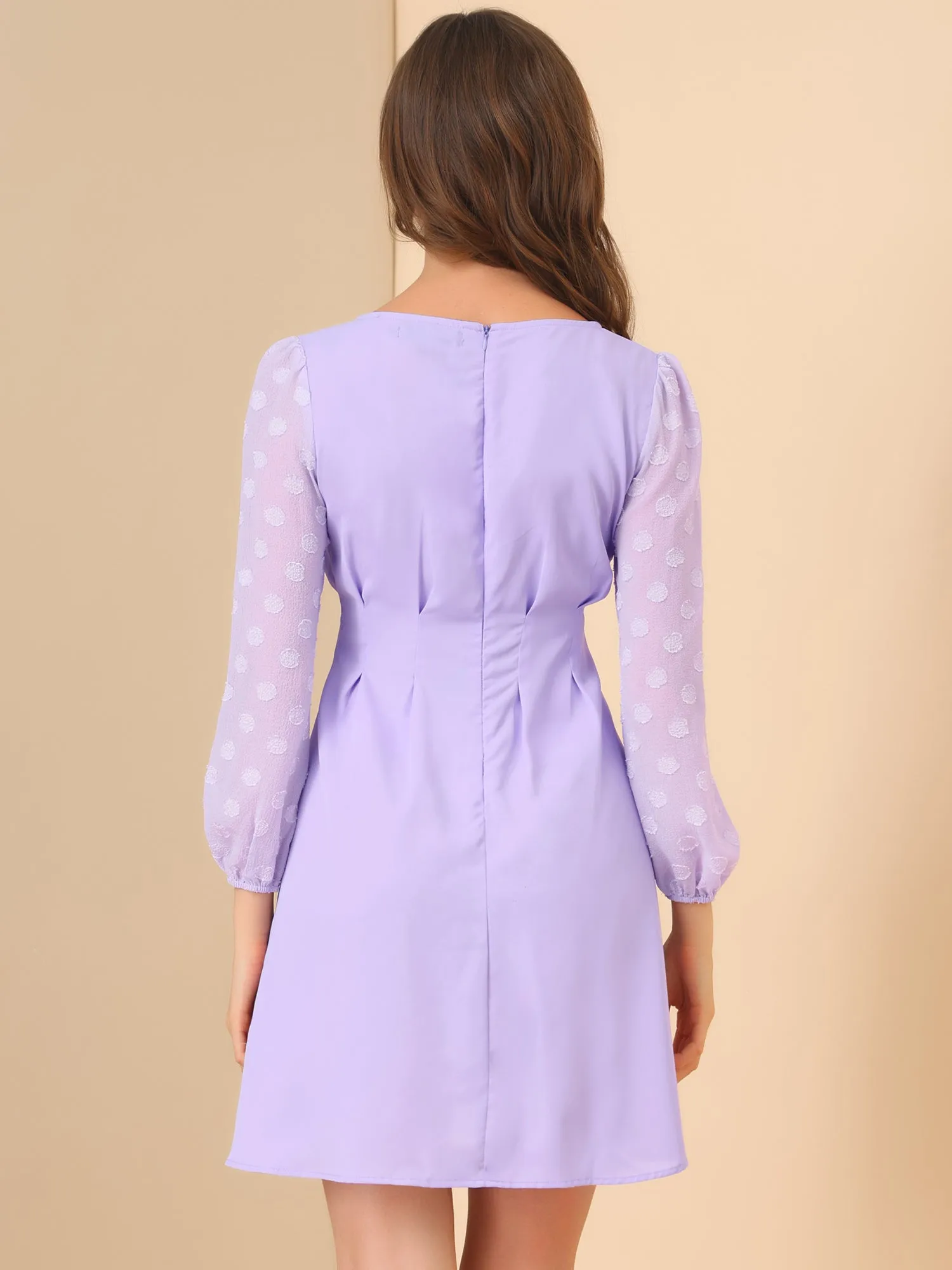 Casual V Neck Long Sleeve Swiss Dots Chiffon Mini Dress sold by Allegra K product image thumbnail 3