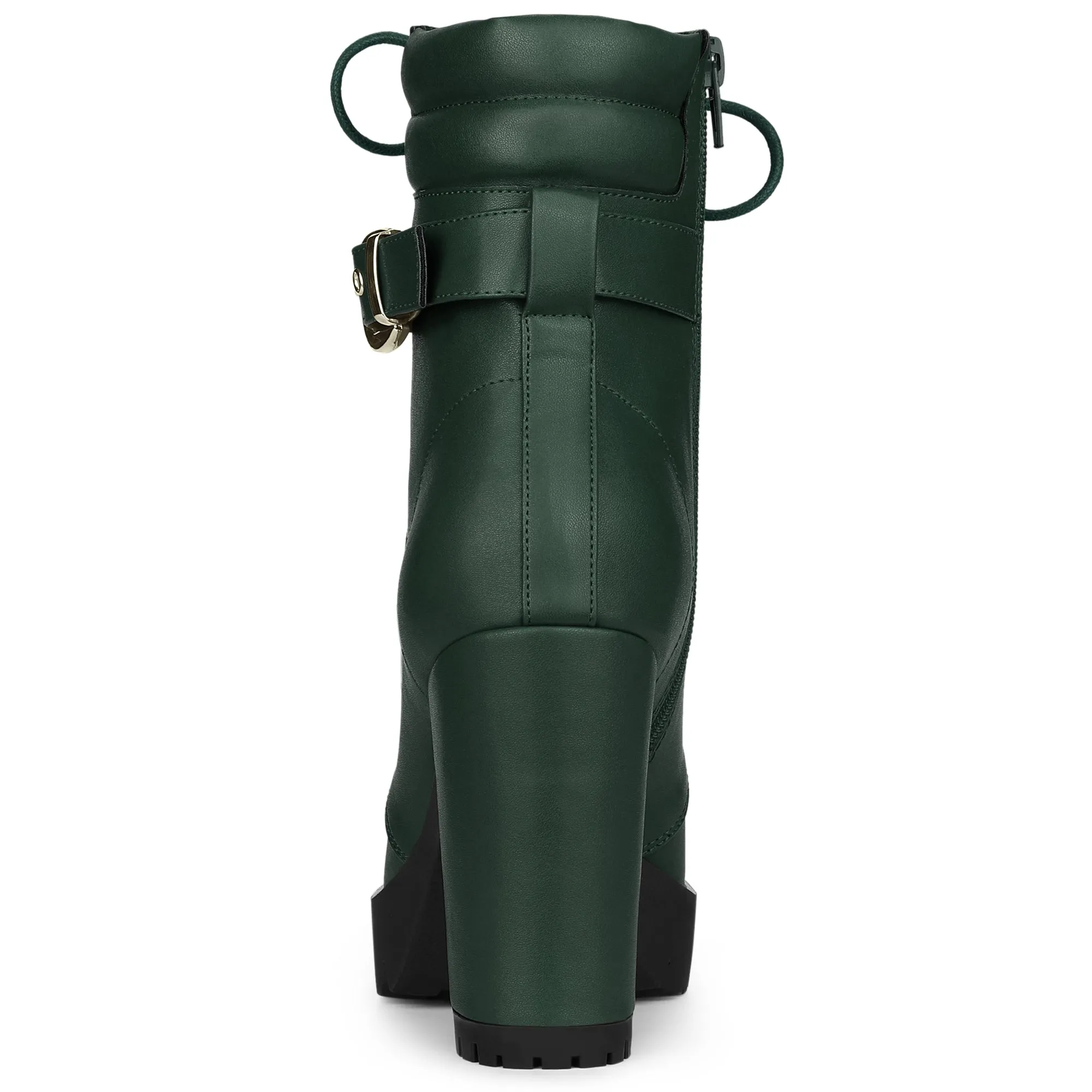 Lace Up Belt Decor Platform Block Heel Combat Ankle Boots sold by Allegra K product image thumbnail 3