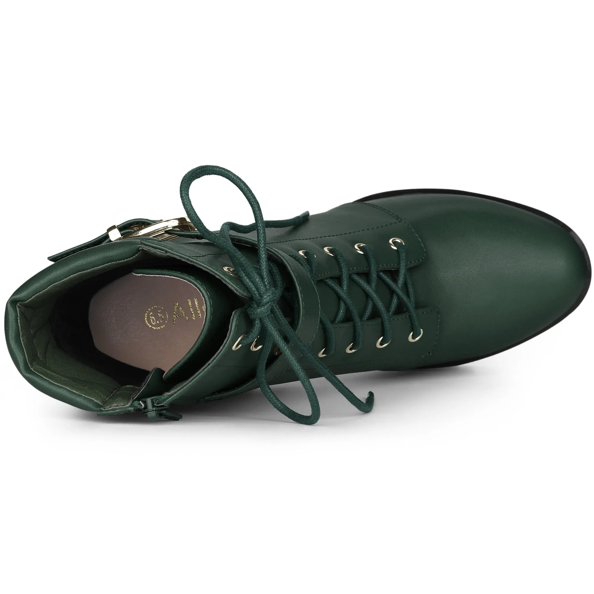 Lace Up Belt Decor Platform Block Heel Combat Ankle Boots sold by Allegra K product image thumbnail 4