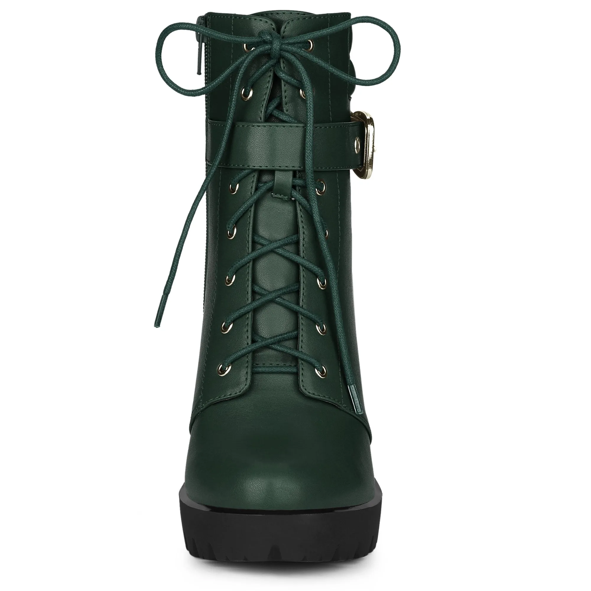 Lace Up Belt Decor Platform Block Heel Combat Ankle Boots sold by Allegra K product image thumbnail 2