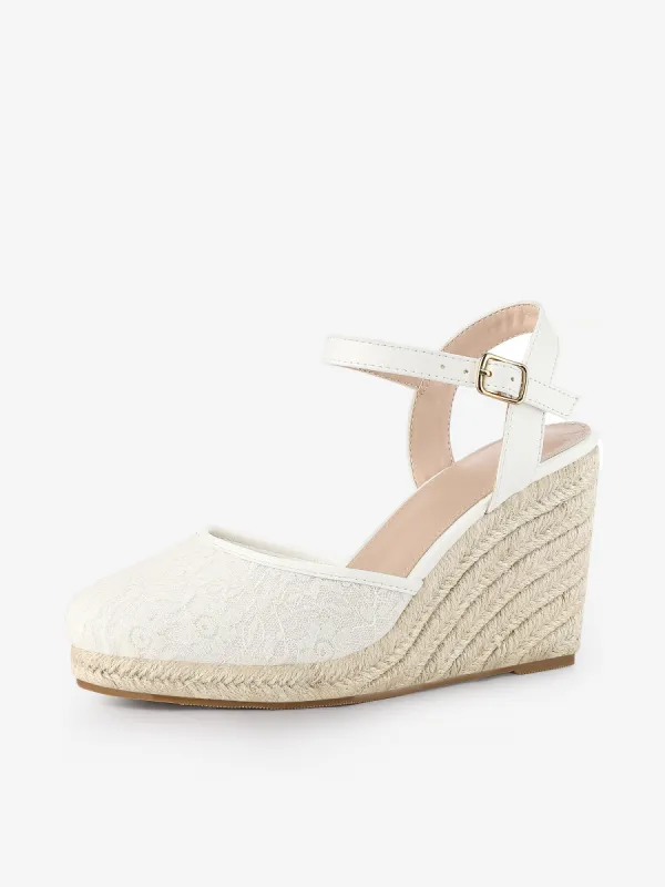 Women's Espadrille Platform Closed Toe Lace Wedge Heel Sandals sold by Allegra K
