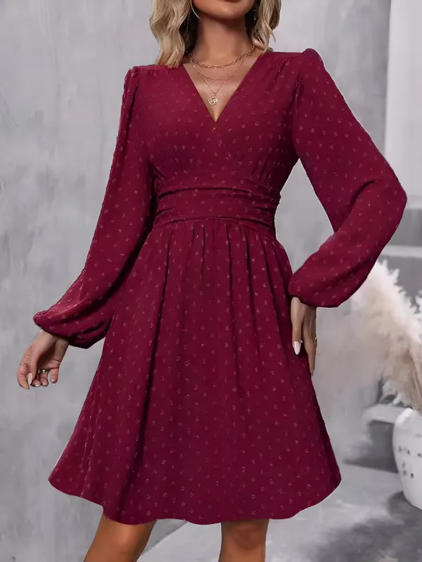 Swiss Dots Lantern Long Sleeve Midi A-Line Dress sold by Allegra K