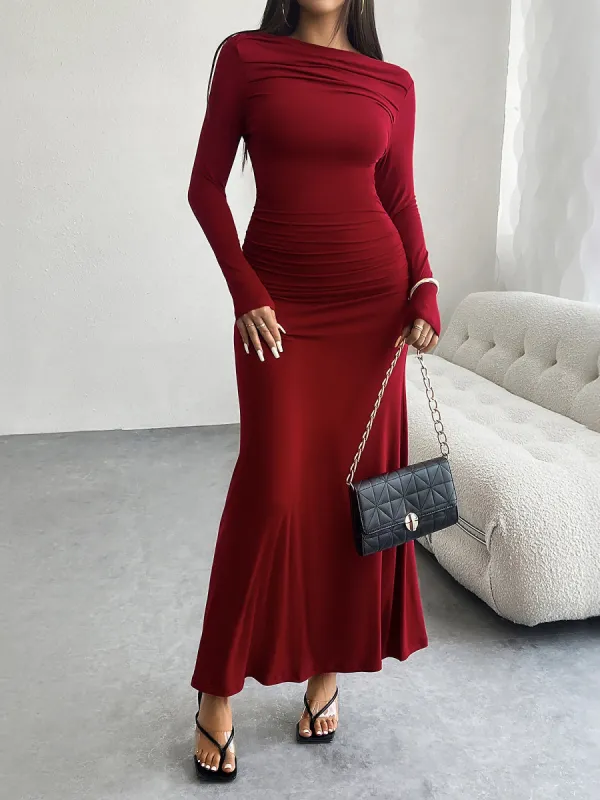 Solid Color Ruched Bodycon Fishtail Maxi Dress sold by Allegra K