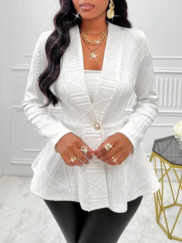 Textured Long Sleeves One Buttoned Peplum Jacket sold by Allegra K