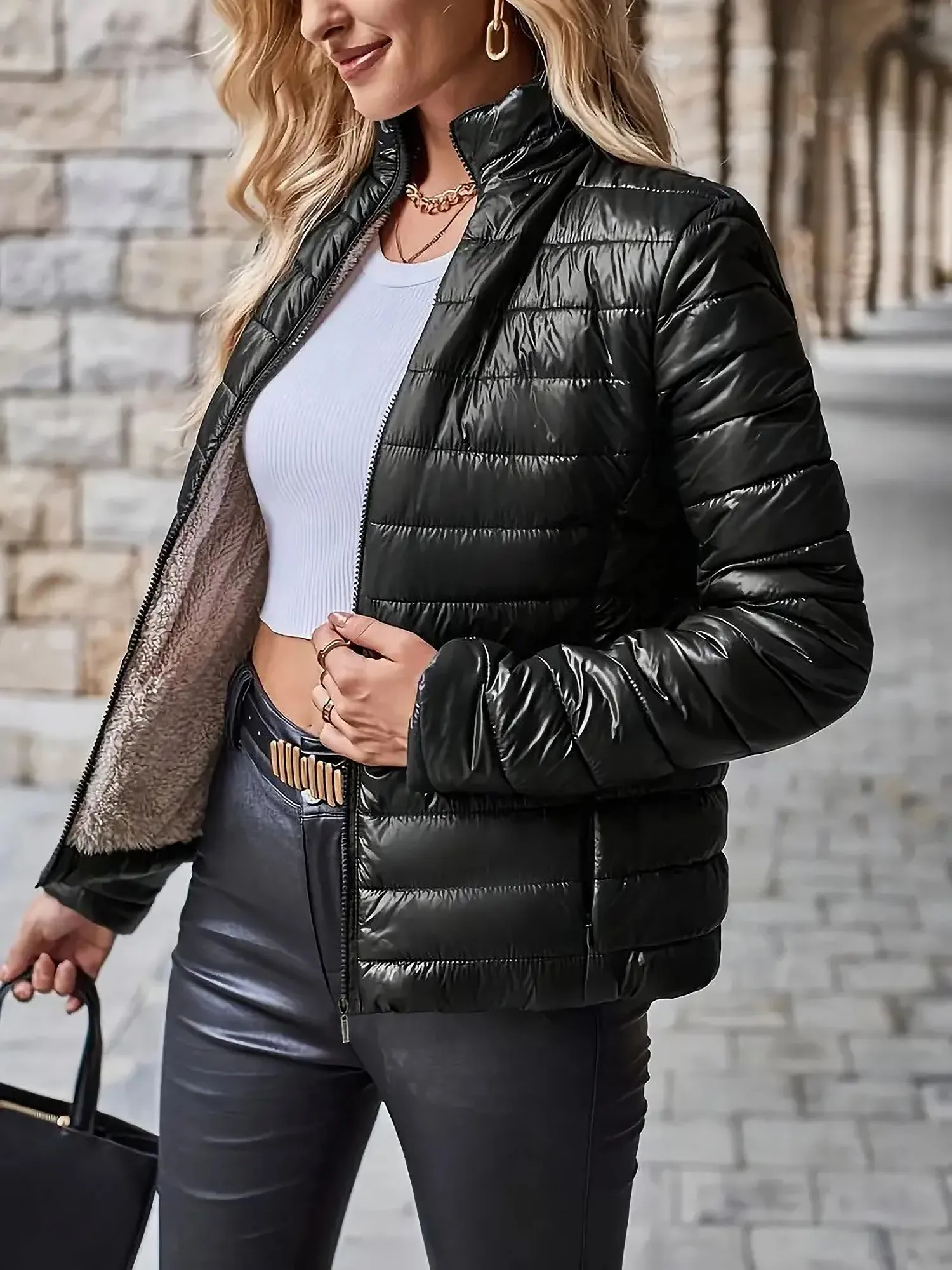 Lightweight Thermal Solid Color Mock Neck Padded Jacket sold by Allegra K product image thumbnail 3