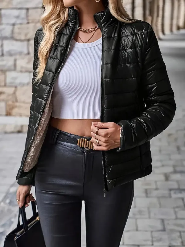 Lightweight Thermal Solid Color Mock Neck Padded Jacket sold by Allegra K