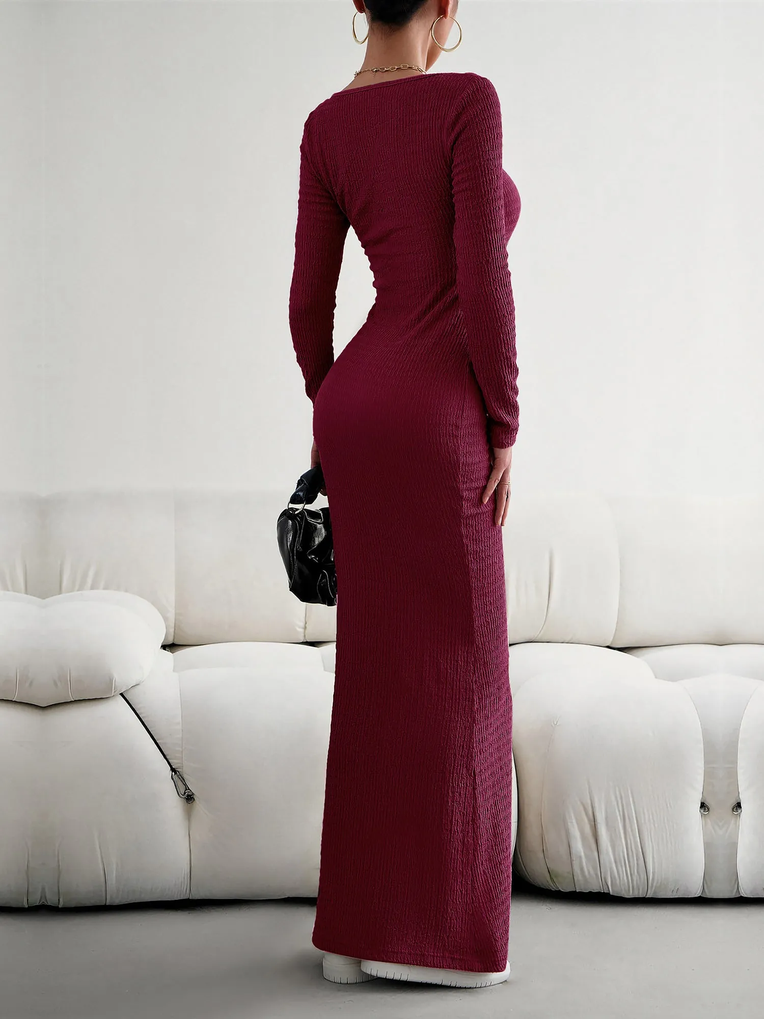 Solid Color Long Sleeve Knitted Maxi Bodycon Sweater Dress sold by Allegra K product image thumbnail 2