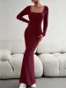Solid Color Long Sleeve Knitted Maxi Bodycon Sweater Dress sold by Allegra K