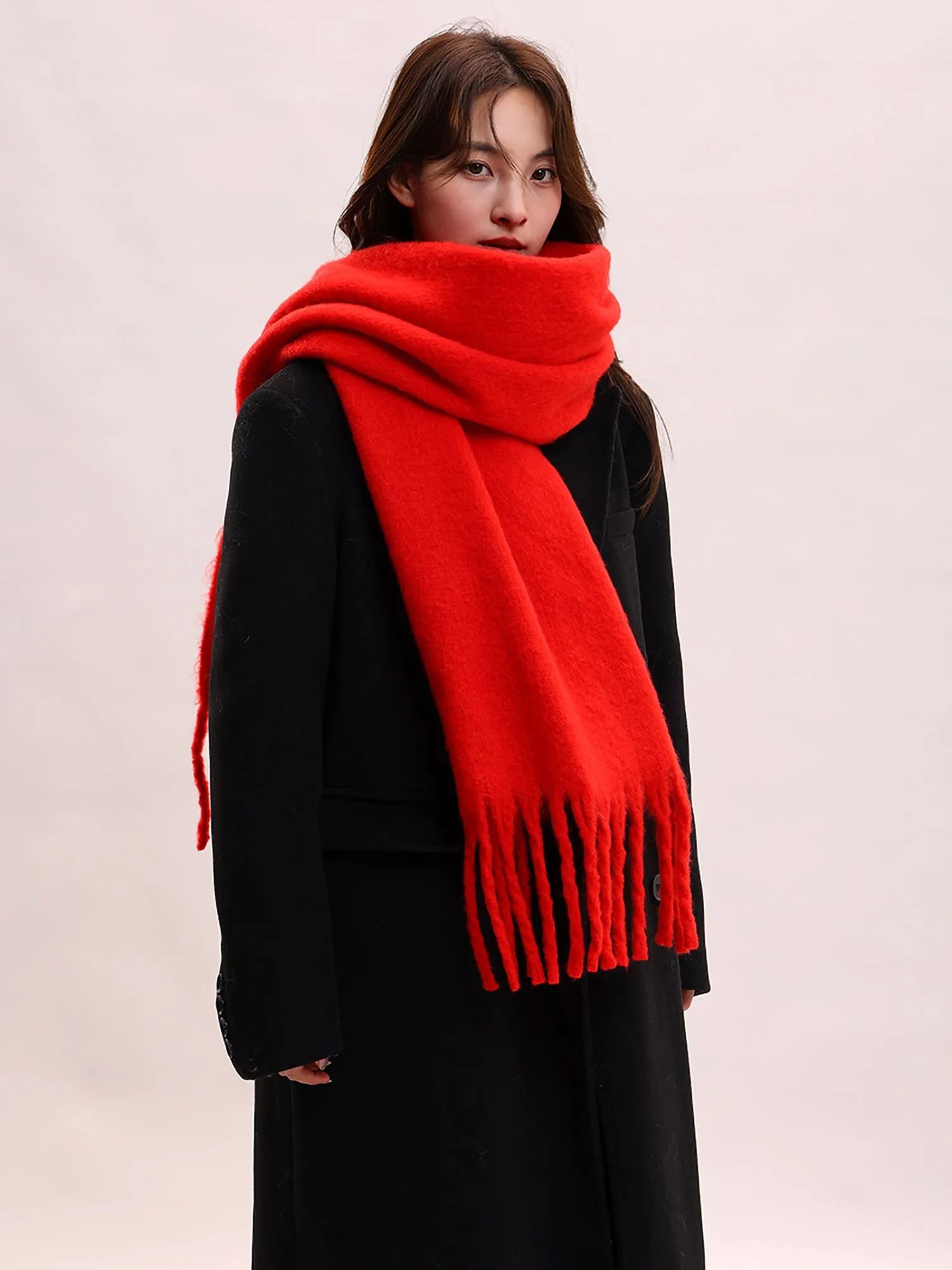 Warm Solid Color Tassel Long Winter Scarf sold by Allegra K product image thumbnail 3