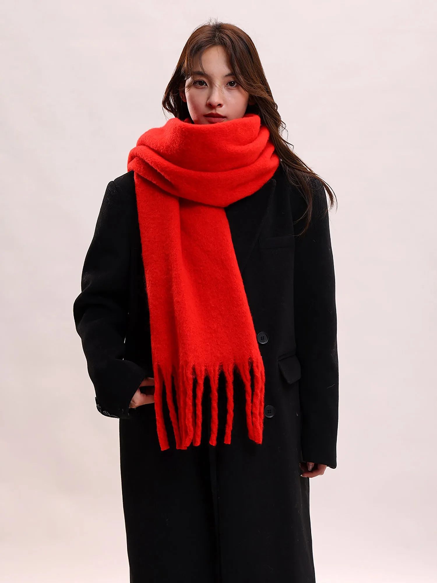 Warm Solid Color Tassel Long Winter Scarf sold by Allegra K product image thumbnail 2