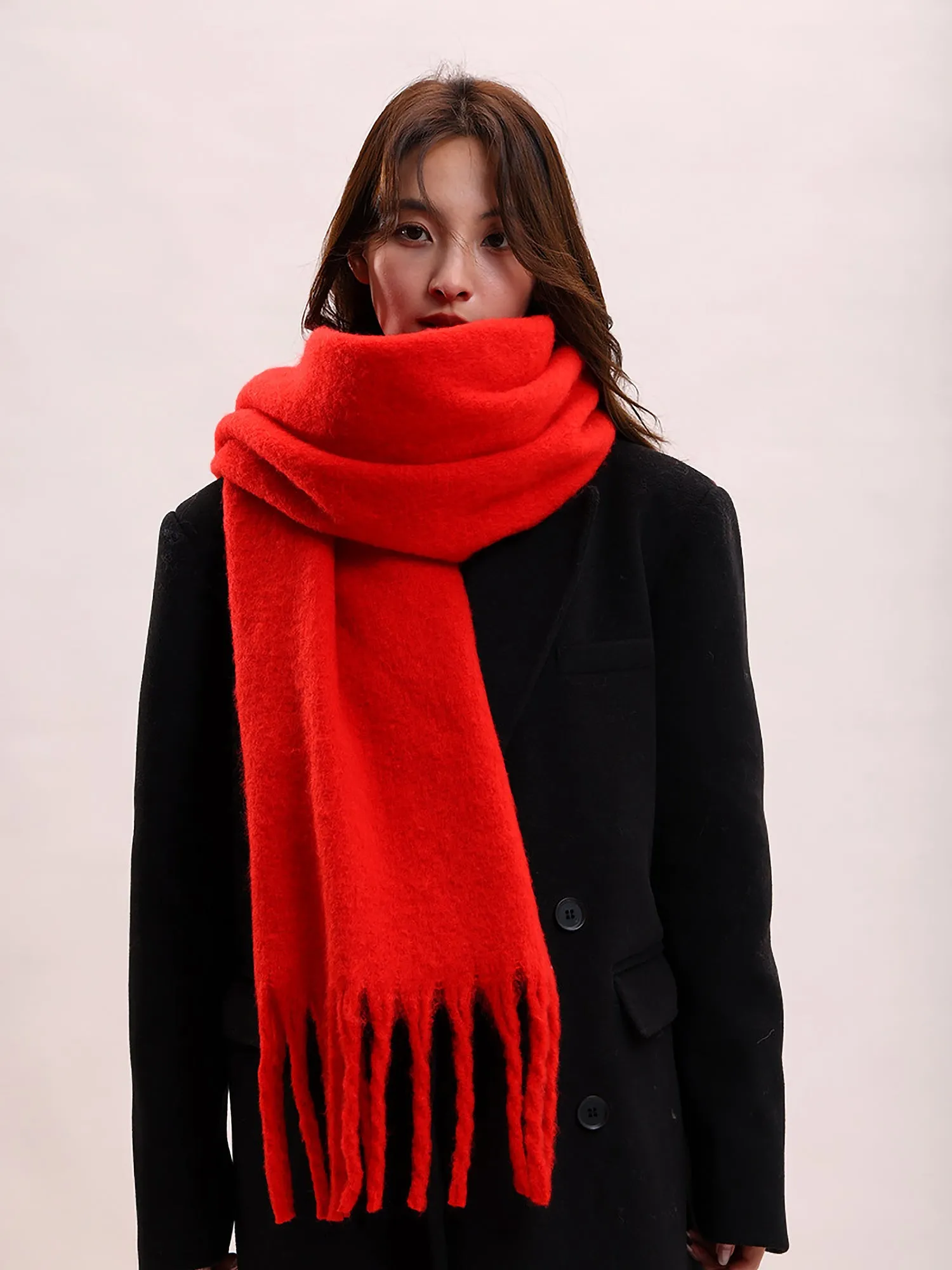 Warm Solid Color Tassel Long Winter Scarf sold by Allegra K