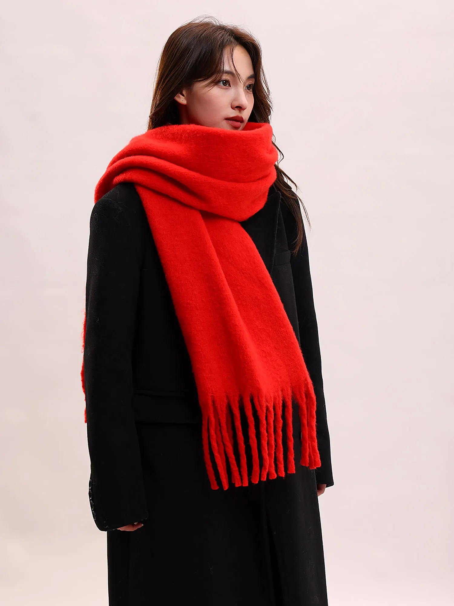 Warm Solid Color Tassel Long Winter Scarf sold by Allegra K product image thumbnail 5
