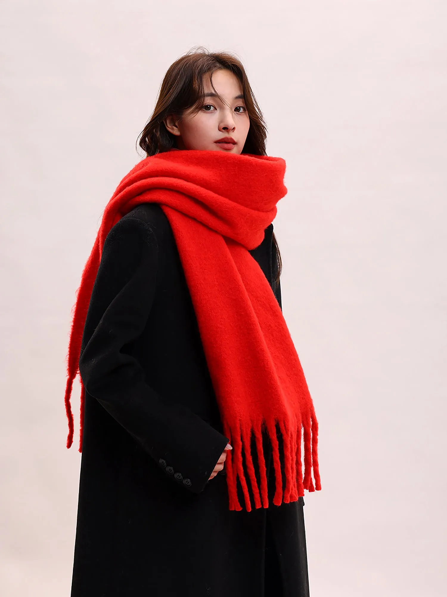 Warm Solid Color Tassel Long Winter Scarf sold by Allegra K product image thumbnail 4