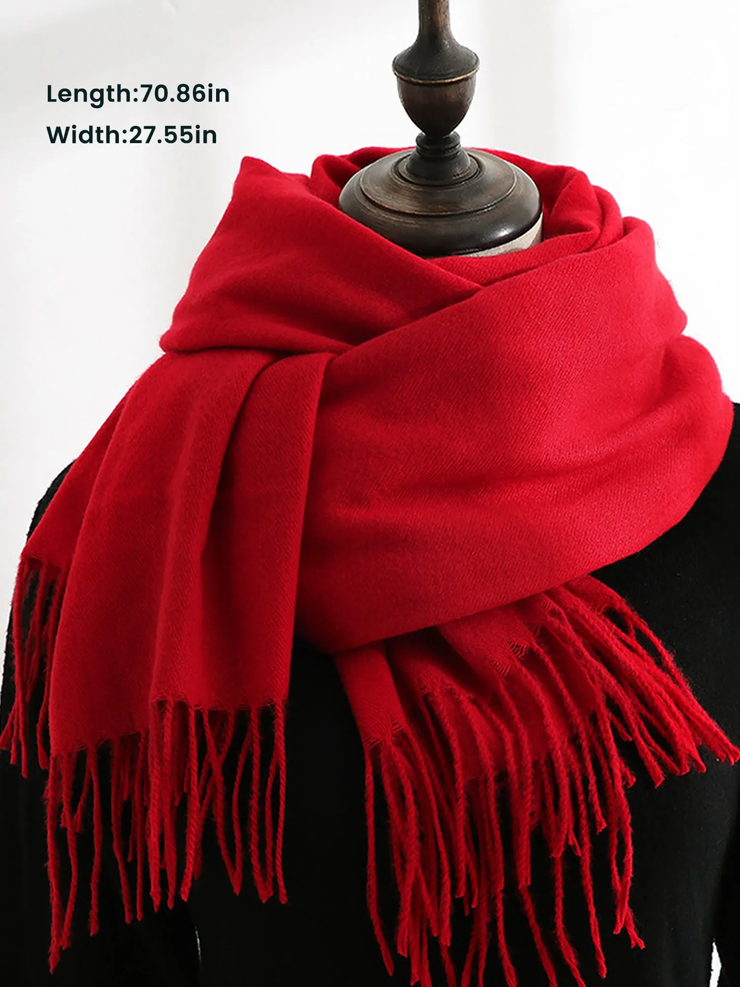 Solid Color Mid Length Winter Tassel Scarf sold by Allegra K product image thumbnail 4