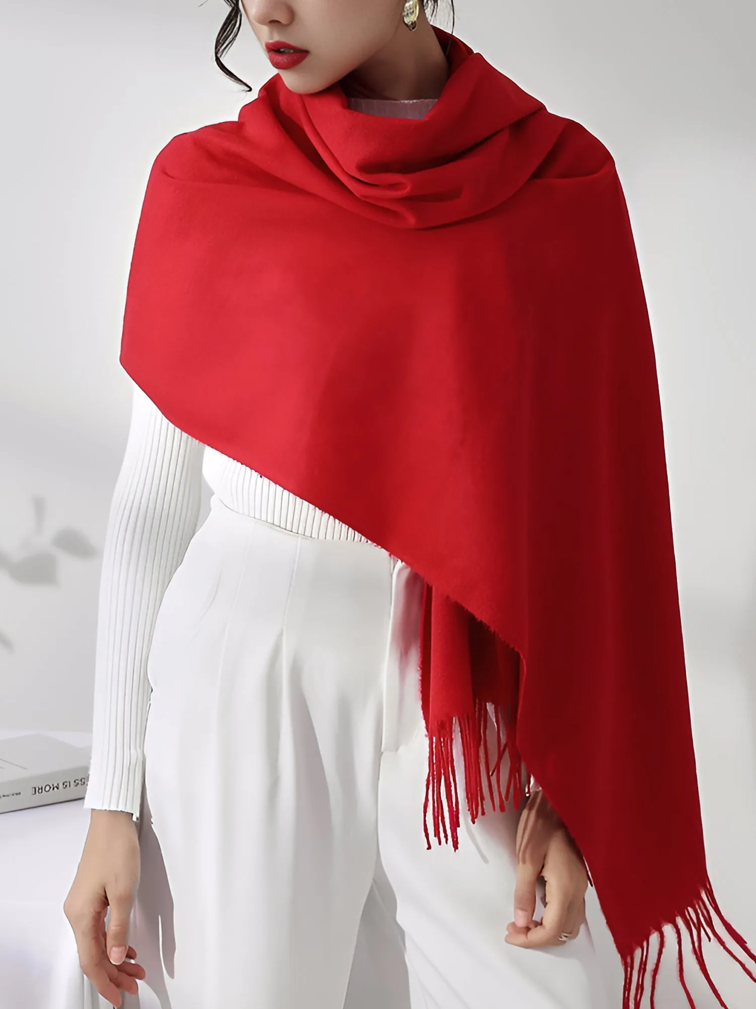 Solid Color Mid Length Winter Tassel Scarf sold by Allegra K product image thumbnail 3