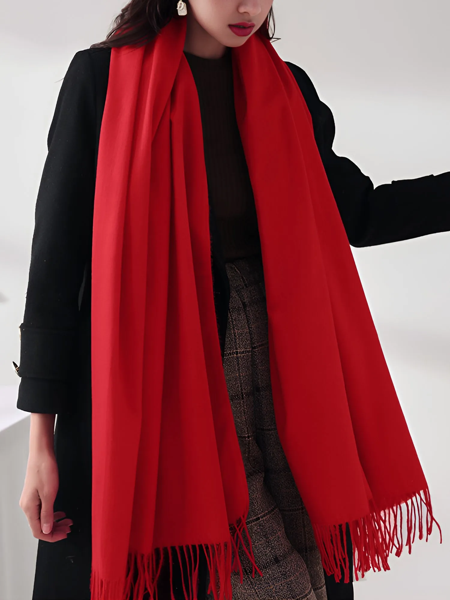 Solid Color Mid Length Winter Tassel Scarf sold by Allegra K product image thumbnail 2