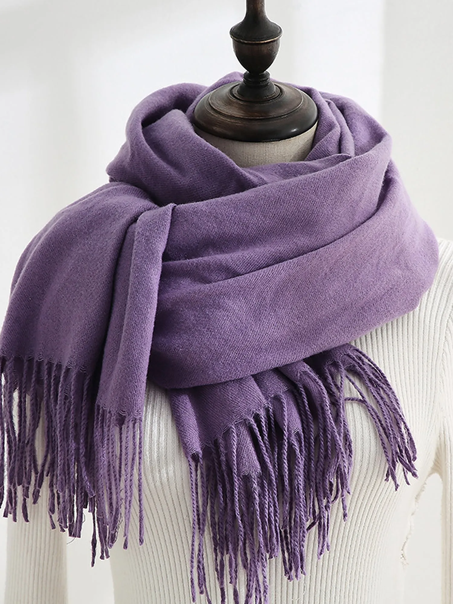 Solid Color Mid Length Winter Tassel Scarf sold by Allegra K product image thumbnail 5
