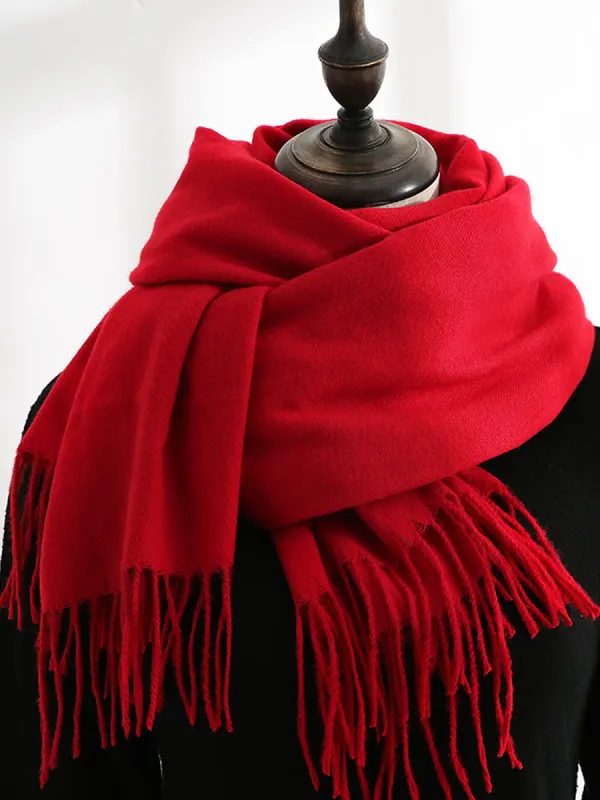 Solid Color Mid Length Winter Tassel Scarf sold by Allegra K