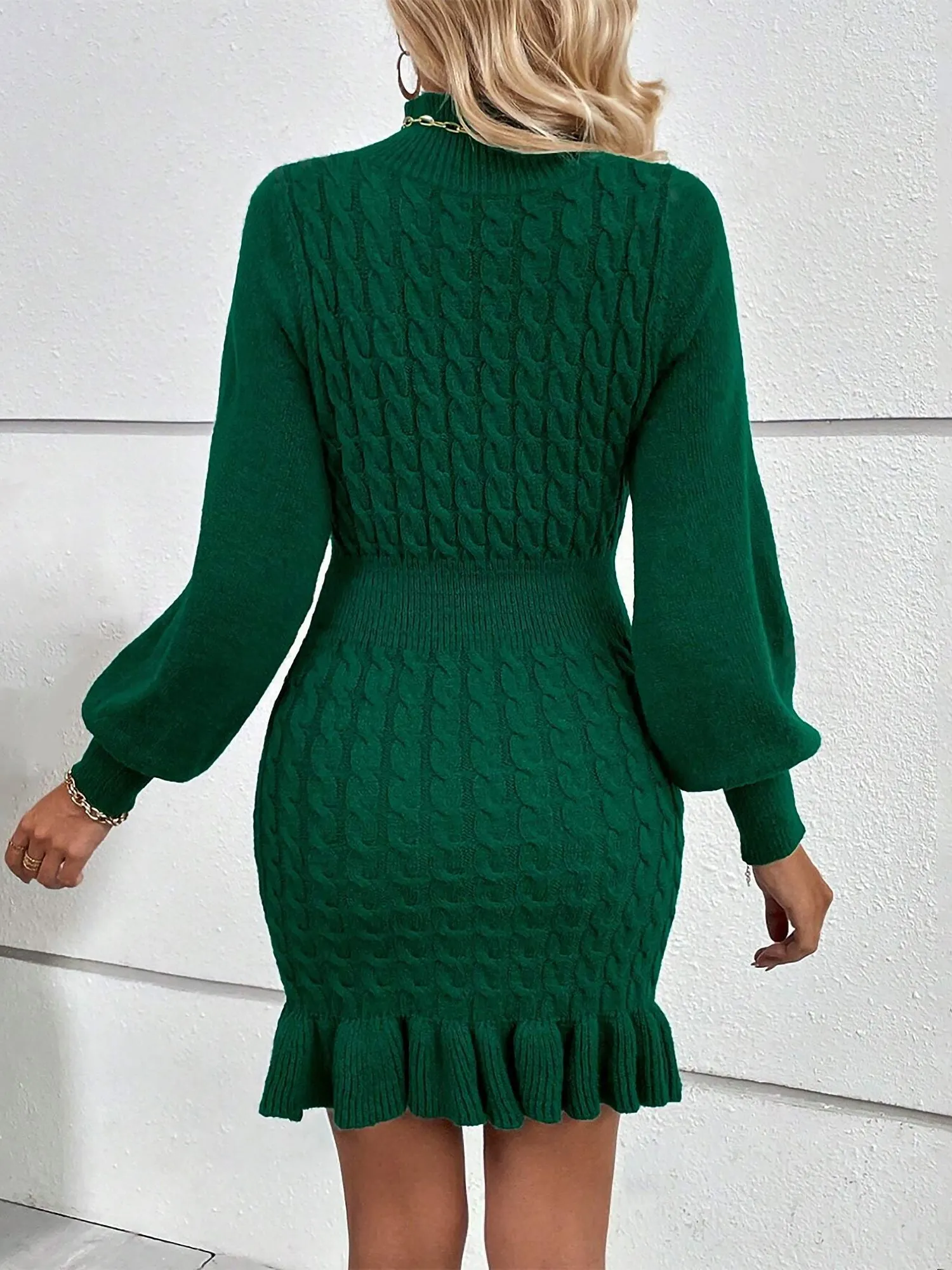Twist Knit Mock Neck Ruffled Mini Bodycon Sweater Dress sold by Allegra K product image thumbnail 3