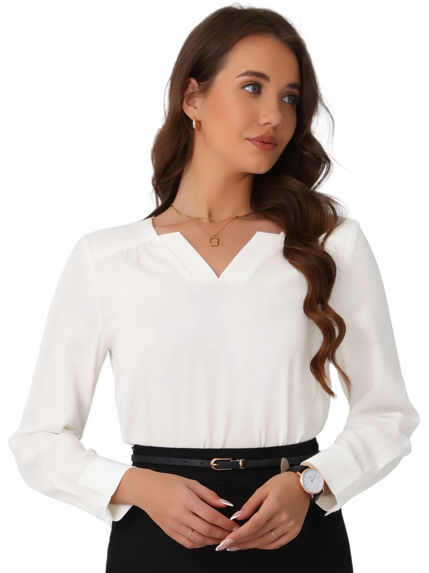 V Neck Dressy Casual Long Sleeve Work Blouse sold by Allegra K product image thumbnail 5